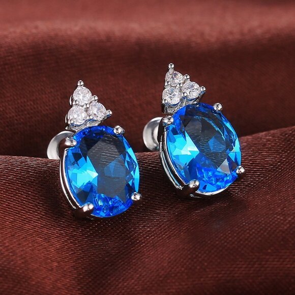 Beautiful Big Colorful Oval CZ Pure Romantic Stud Earring For Women, HA4267 - Picture 1 of 2
